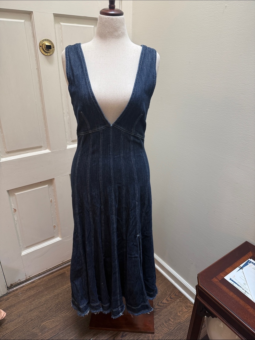 Pilcro Anthropologie Deep V-Neck Dark Blue Denim Maxi Dress